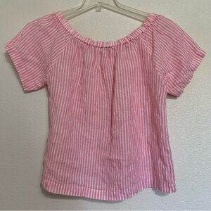 J. Crew Off The Shoulder Linen Pink White Stripe Shirt Size Small